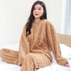 Conjunto de pijama de dos piezas para otoño e invierno con forro polar, ropa para el hogar de terciopelo Coral grueso, conjuntos de pantalones cálidos de manga larga a la moda - VibraStore