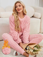 Conjunto de pijama de dos piezas para otoño e invierno con forro polar, ropa para el hogar de terciopelo Coral grueso, conjuntos de pantalones cálidos de manga larga a la moda - VibraStore