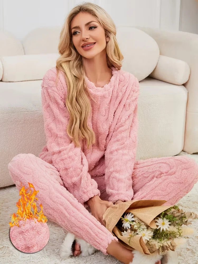 Conjunto de pijama de dos piezas para otoño e invierno con forro polar, ropa para el hogar de terciopelo Coral grueso, conjuntos de pantalones cálidos de manga larga a la moda - VibraStore