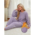 Conjunto de pijama de dos piezas para otoño e invierno con forro polar, ropa para el hogar de terciopelo Coral grueso, conjuntos de pantalones cálidos de manga larga a la moda - VibraStore