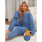 Conjunto de pijama de dos piezas para otoño e invierno con forro polar, ropa para el hogar de terciopelo Coral grueso, conjuntos de pantalones cálidos de manga larga a la moda - VibraStore