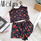 Conjunto de Pijama de satén para mujer, ropa de dormir Sexy con tirantes, Top, pantalones cortos, lencería Sexy, pantalones cortos para dormir, 2 uds. - VibraStore