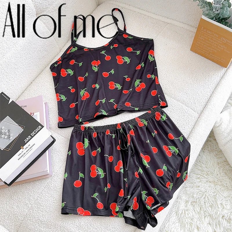 Conjunto de Pijama de satén para mujer, ropa de dormir Sexy con tirantes, Top, pantalones cortos, lencería Sexy, pantalones cortos para dormir, 2 uds. - VibraStore