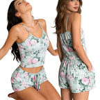 Conjunto de Pijama de satén para mujer, ropa de dormir Sexy con tirantes, Top, pantalones cortos, lencería Sexy, pantalones cortos para dormir, 2 uds. - VibraStore