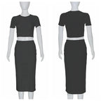 Conjuntos de vestidos para mujer, Tops cortos de manga corta y falda a media pantorrilla, conjunto de 2 uds, trajes ajustados de oficina para mujer, ropa de verano QX2413 - VibraStore