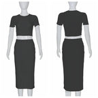 Conjuntos de vestidos para mujer, Tops cortos de manga corta y falda a media pantorrilla, conjunto de 2 uds, trajes ajustados de oficina para mujer, ropa de verano QX2413 - VibraStore