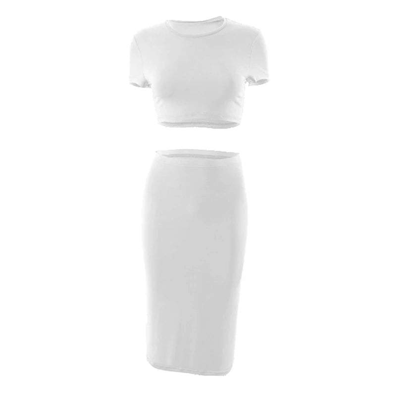 Conjuntos de vestidos para mujer, Tops cortos de manga corta y falda a media pantorrilla, conjunto de 2 uds, trajes ajustados de oficina para mujer, ropa de verano QX2413 - VibraStore
