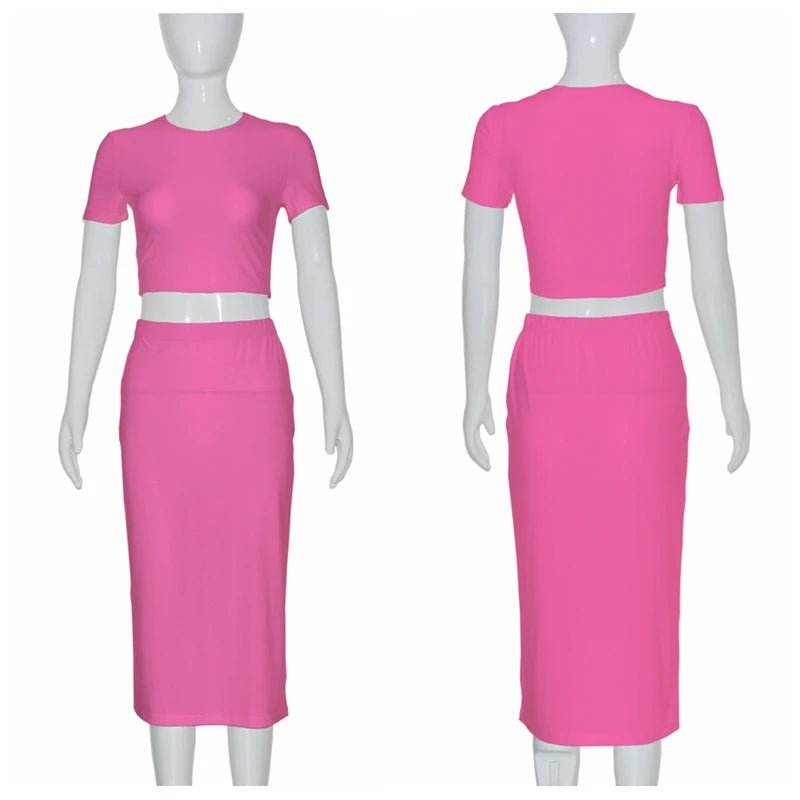 Conjuntos de vestidos para mujer, Tops cortos de manga corta y falda a media pantorrilla, conjunto de 2 uds, trajes ajustados de oficina para mujer, ropa de verano QX2413 - VibraStore