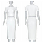 Conjuntos de vestidos para mujer, Tops cortos de manga corta y falda a media pantorrilla, conjunto de 2 uds, trajes ajustados de oficina para mujer, ropa de verano QX2413 - VibraStore