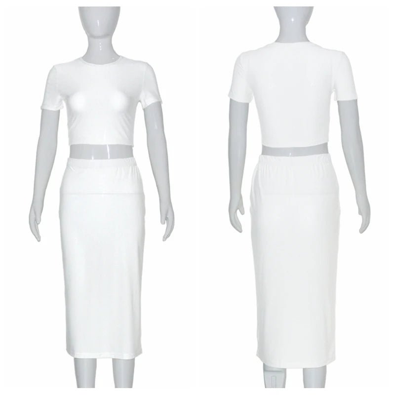 Conjuntos de vestidos para mujer, Tops cortos de manga corta y falda a media pantorrilla, conjunto de 2 uds, trajes ajustados de oficina para mujer, ropa de verano QX2413 - VibraStore