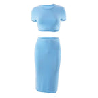 Conjuntos de vestidos para mujer, Tops cortos de manga corta y falda a media pantorrilla, conjunto de 2 uds, trajes ajustados de oficina para mujer, ropa de verano QX2413 - VibraStore