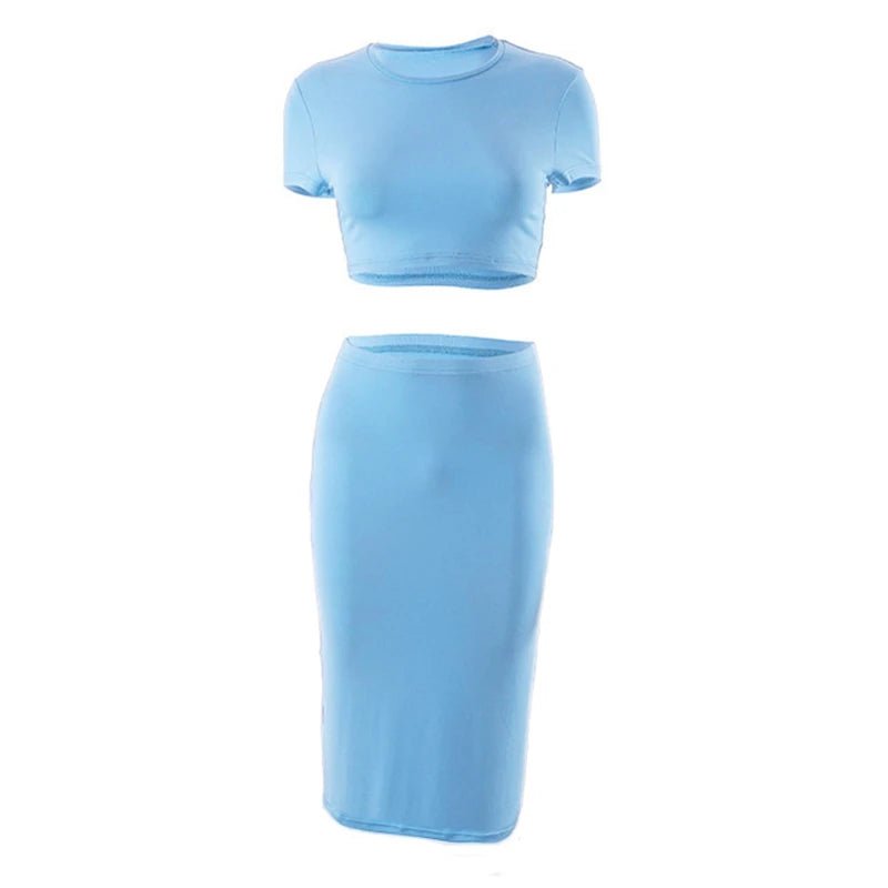 Conjuntos de vestidos para mujer, Tops cortos de manga corta y falda a media pantorrilla, conjunto de 2 uds, trajes ajustados de oficina para mujer, ropa de verano QX2413 - VibraStore