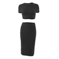 Conjuntos de vestidos para mujer, Tops cortos de manga corta y falda a media pantorrilla, conjunto de 2 uds, trajes ajustados de oficina para mujer, ropa de verano QX2413 - VibraStore