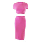 Conjuntos de vestidos para mujer, Tops cortos de manga corta y falda a media pantorrilla, conjunto de 2 uds, trajes ajustados de oficina para mujer, ropa de verano QX2413 - VibraStore