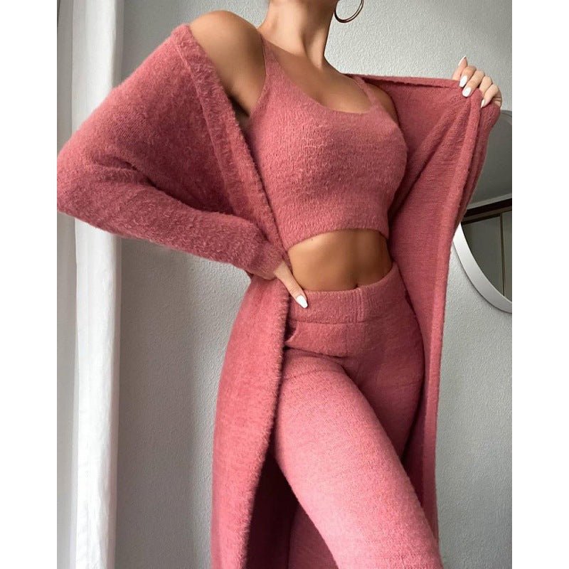 Cozy Pajama Set, 3 Piece Lounge Set, Cute Loungewear, Warm Suit Sets, Matching Set, Lounge Set, 3 Piece Pant Sets, Women Winter Dress - VibraStore