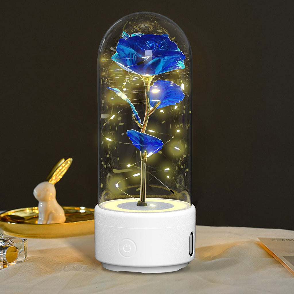 Creative 2 In 1 Rose Flowers LED Light And Bluetooth - compatible Speaker Valentine's Day Gift Rose Luminous Night Light Ornament In Glass Cover - VibraStore