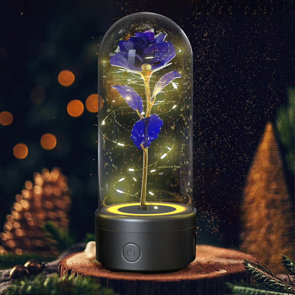 Creative 2 In 1 Rose Flowers LED Light And Bluetooth - compatible Speaker Valentine's Day Gift Rose Luminous Night Light Ornament In Glass Cover - VibraStore