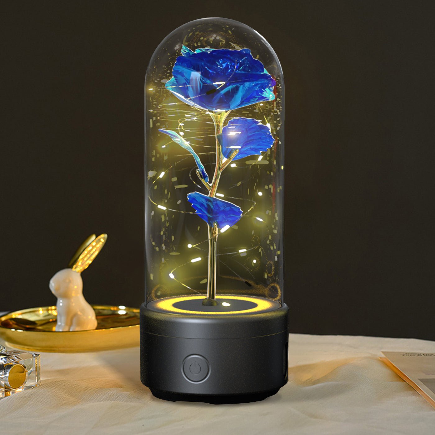 Creative 2 In 1 Rose Flowers LED Light And Bluetooth - compatible Speaker Valentine's Day Gift Rose Luminous Night Light Ornament In Glass Cover - VibraStore