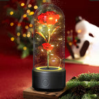 Creative 2 In 1 Rose Flowers LED Light And Bluetooth - compatible Speaker Valentine's Day Gift Rose Luminous Night Light Ornament In Glass Cover - VibraStore