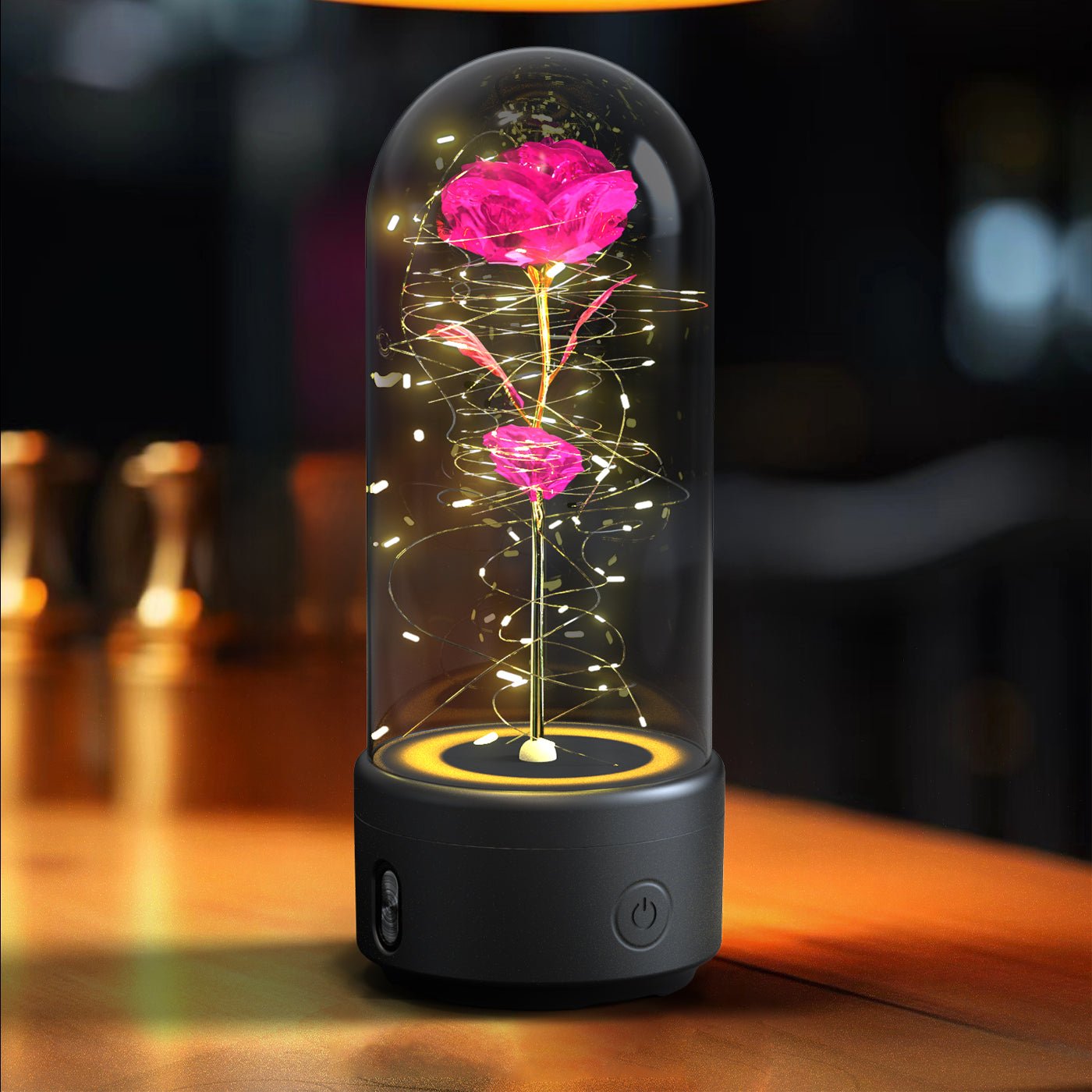 Creative 2 In 1 Rose Flowers LED Light And Bluetooth - compatible Speaker Valentine's Day Gift Rose Luminous Night Light Ornament In Glass Cover - VibraStore