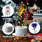 Creative 2 In 1 Rose Flowers LED Light And Bluetooth - compatible Speaker Valentine's Day Gift Rose Luminous Night Light Ornament In Glass Cover - VibraStore