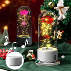 Creative 2 In 1 Rose Flowers LED Light And Bluetooth - compatible Speaker Valentine's Day Gift Rose Luminous Night Light Ornament In Glass Cover - VibraStore