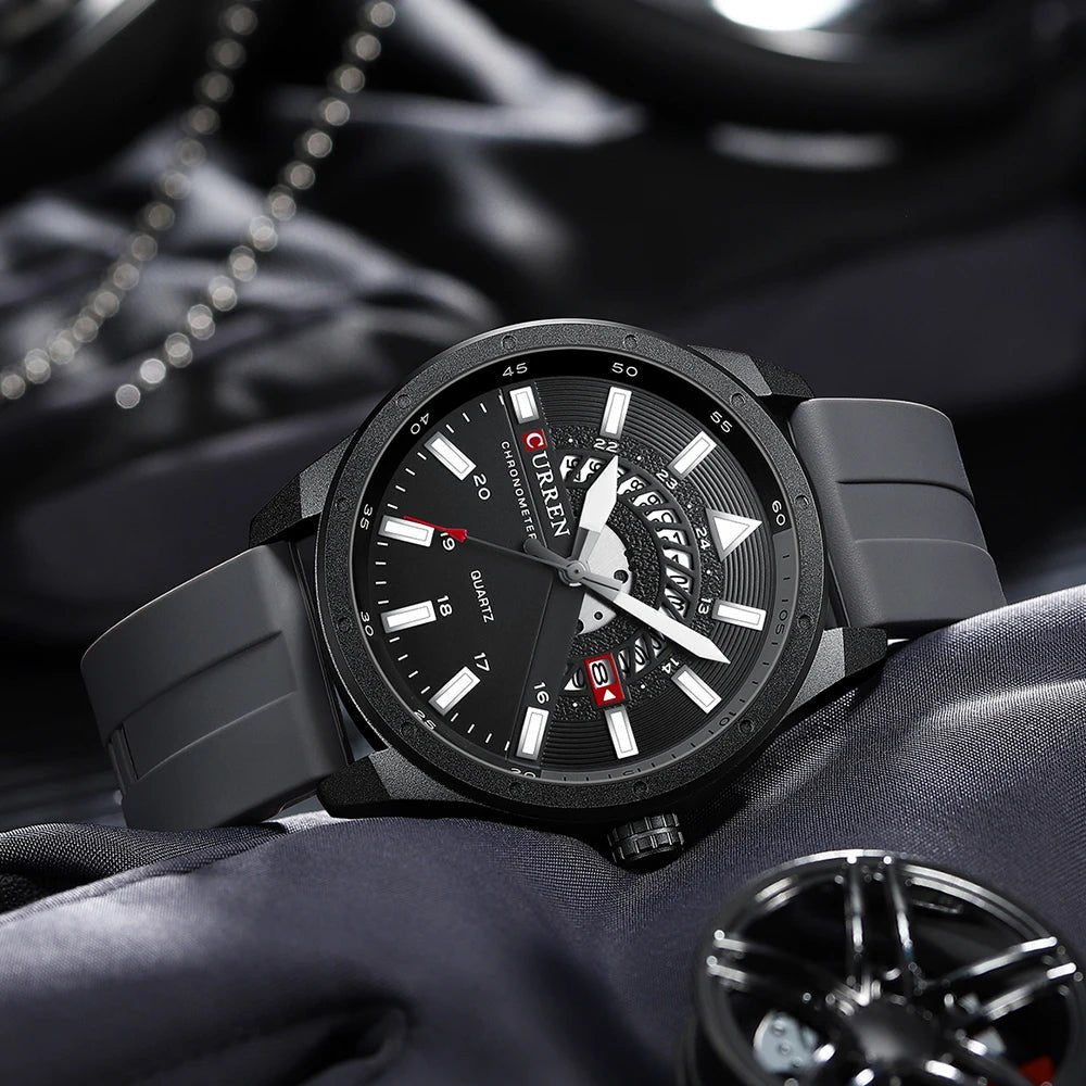 Curren 8421 Brand New Sport Silicone Quartz Men’s Watch Waterproof Wrist Watches Date Business Watches for Men Relogio Masculino - VibraStore