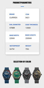 Curren 8421 Brand New Sport Silicone Quartz Men’s Watch Waterproof Wrist Watches Date Business Watches for Men Relogio Masculino - VibraStore