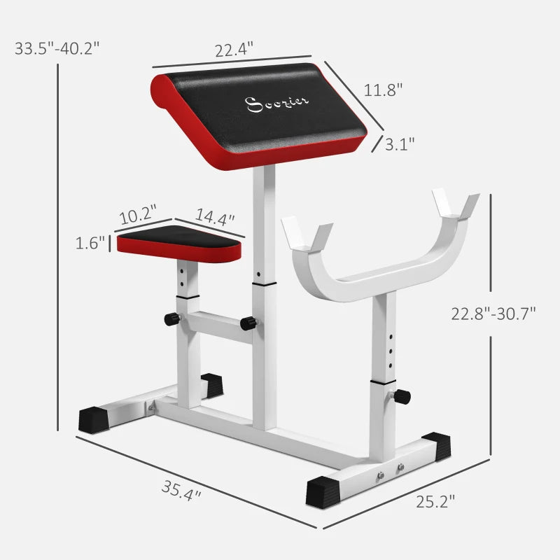Soozier 265 LBS Preacher Curl Bench For Strength Training, Adjustable Seated Arm Isolated Barbell Dumbbell Bicep Station, White