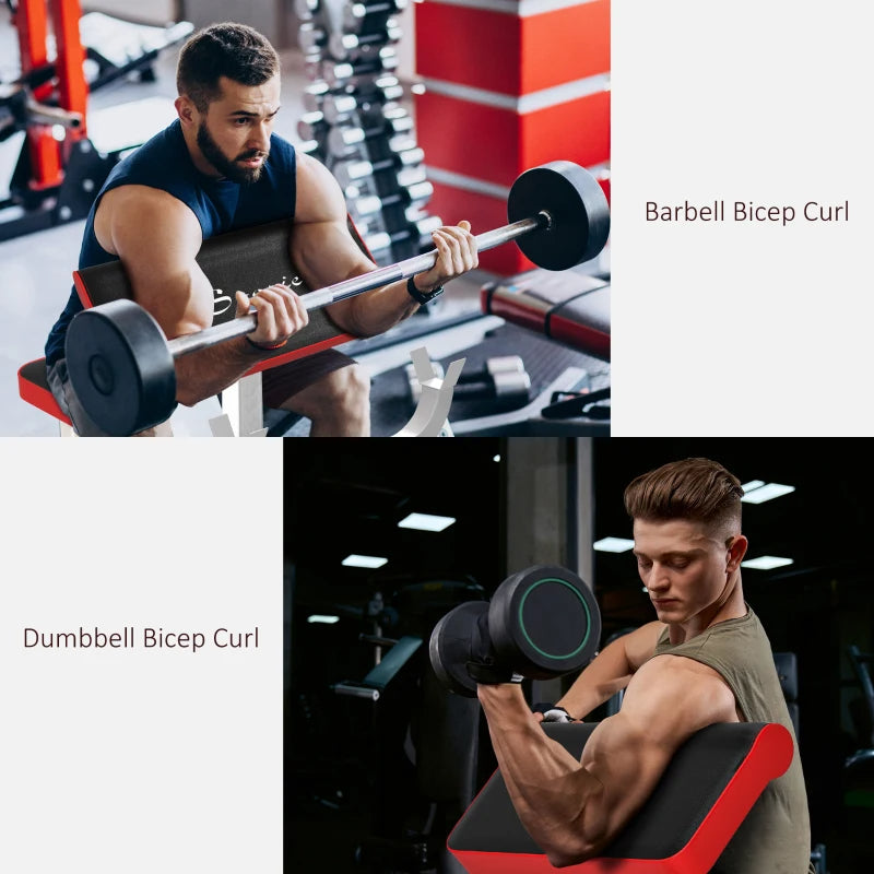 Soozier 265 LBS Preacher Curl Bench For Strength Training, Adjustable Seated Arm Isolated Barbell Dumbbell Bicep Station, White