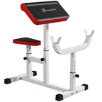 Soozier 265 LBS Preacher Curl Bench For Strength Training, Adjustable Seated Arm Isolated Barbell Dumbbell Bicep Station, White