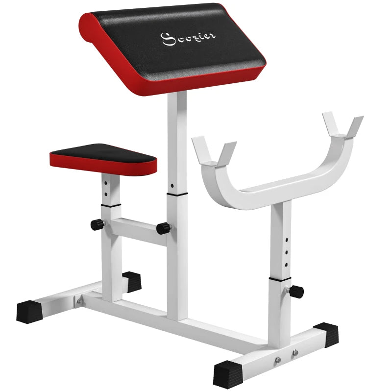 Soozier 265 LBS Preacher Curl Bench For Strength Training, Adjustable Seated Arm Isolated Barbell Dumbbell Bicep Station, White