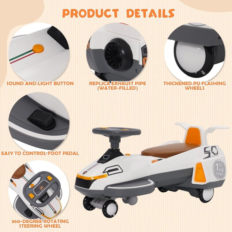 Electric Ride On Wiggle Car For Kids Toddlers With Light Music,2 In 1 360 Steering Wheel Powered Swing Twist Car
