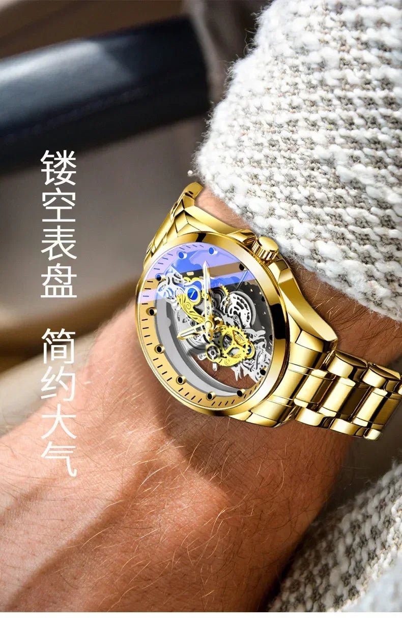 Double Sided Transparent Hollow Quartz Watch Men's Watch Men's Watch Waterproof Night Light Stainless Steel Watch - VibraStore