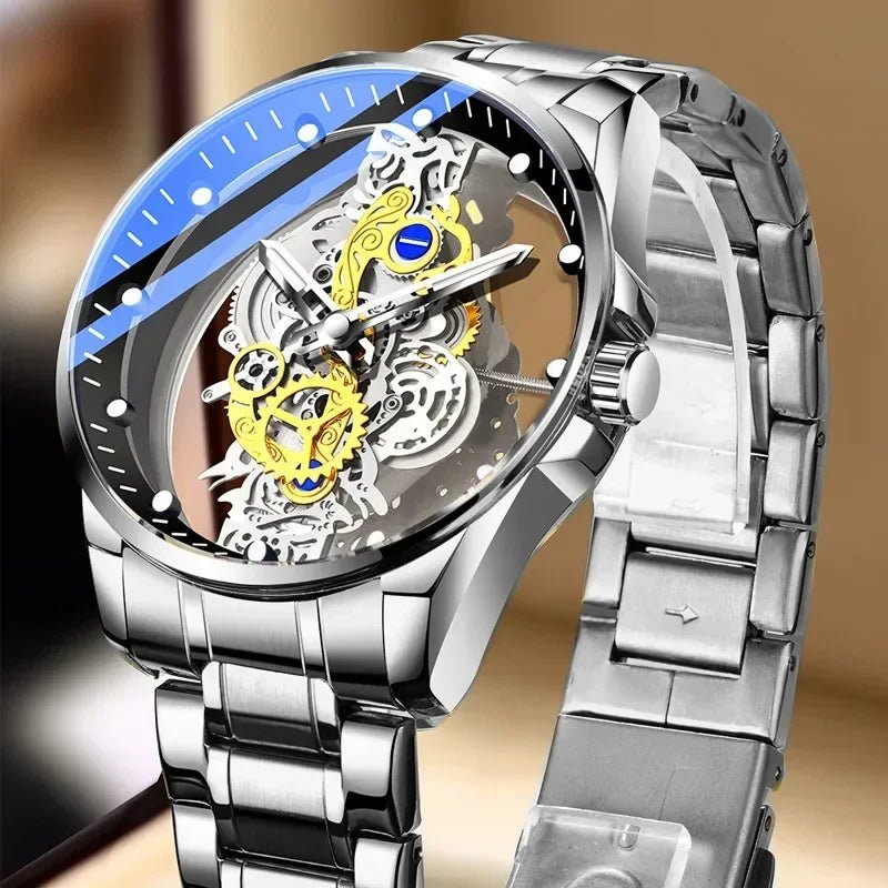 Double Sided Transparent Hollow Quartz Watch Men's Watch Men's Watch Waterproof Night Light Stainless Steel Watch - VibraStore