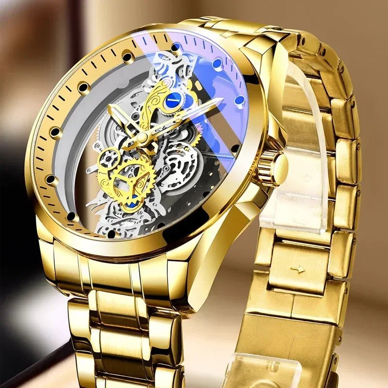 Double Sided Transparent Hollow Quartz Watch Men's Watch Men's Watch Waterproof Night Light Stainless Steel Watch - VibraStore