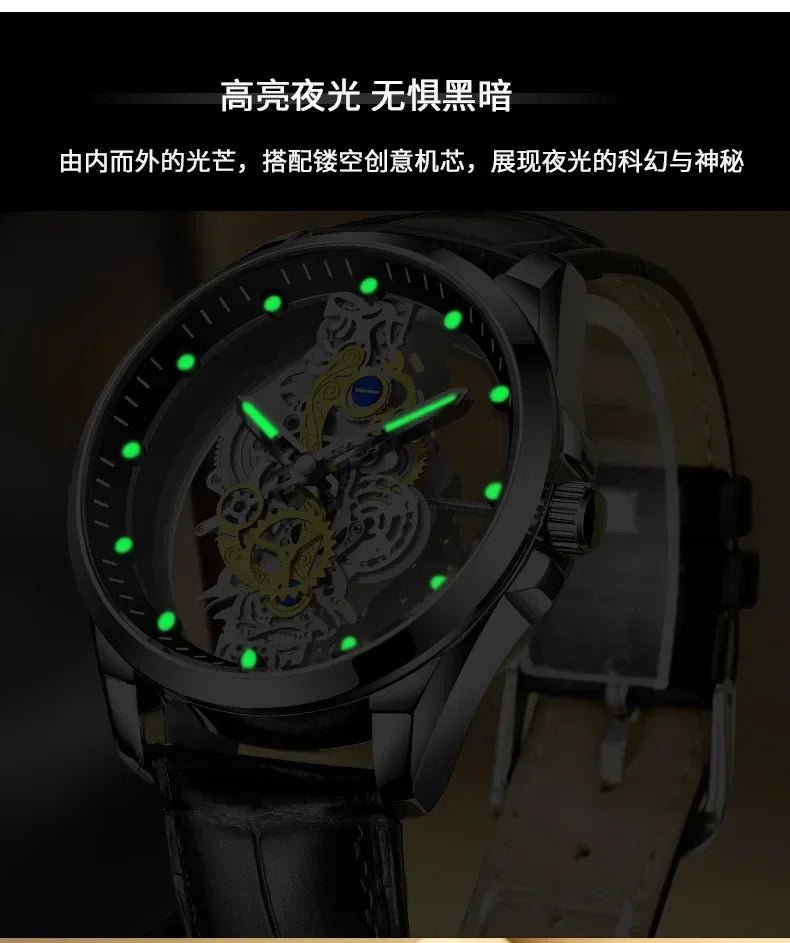 Double Sided Transparent Hollow Quartz Watch Men's Watch Men's Watch Waterproof Night Light Stainless Steel Watch - VibraStore