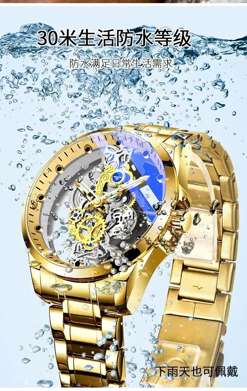 Double Sided Transparent Hollow Quartz Watch Men's Watch Men's Watch Waterproof Night Light Stainless Steel Watch - VibraStore