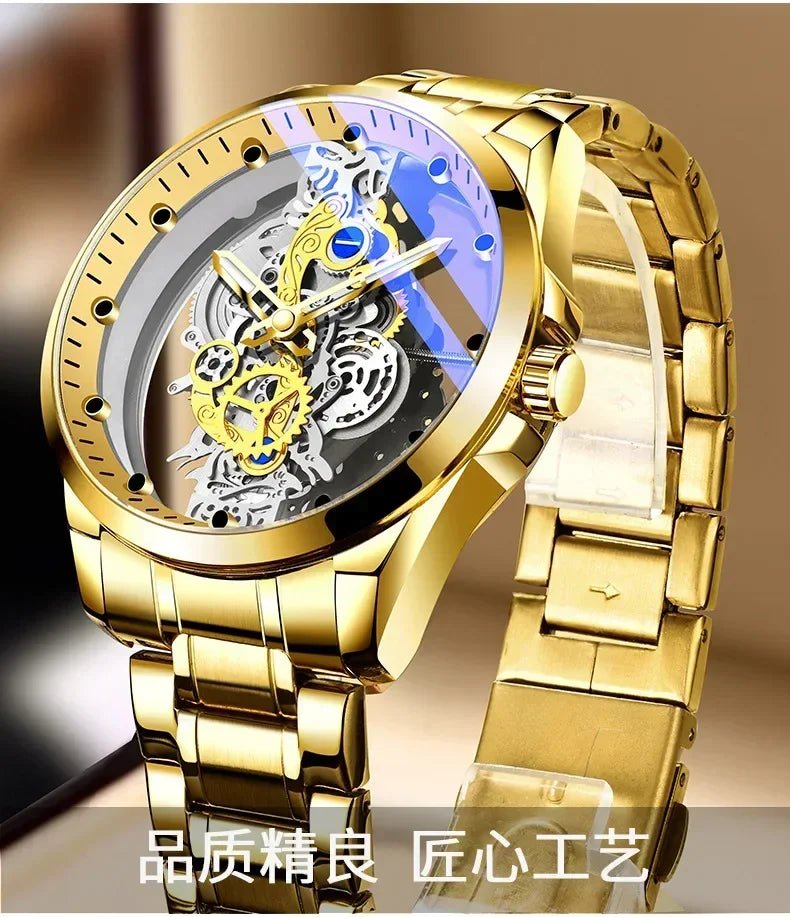 Double Sided Transparent Hollow Quartz Watch Men's Watch Men's Watch Waterproof Night Light Stainless Steel Watch - VibraStore