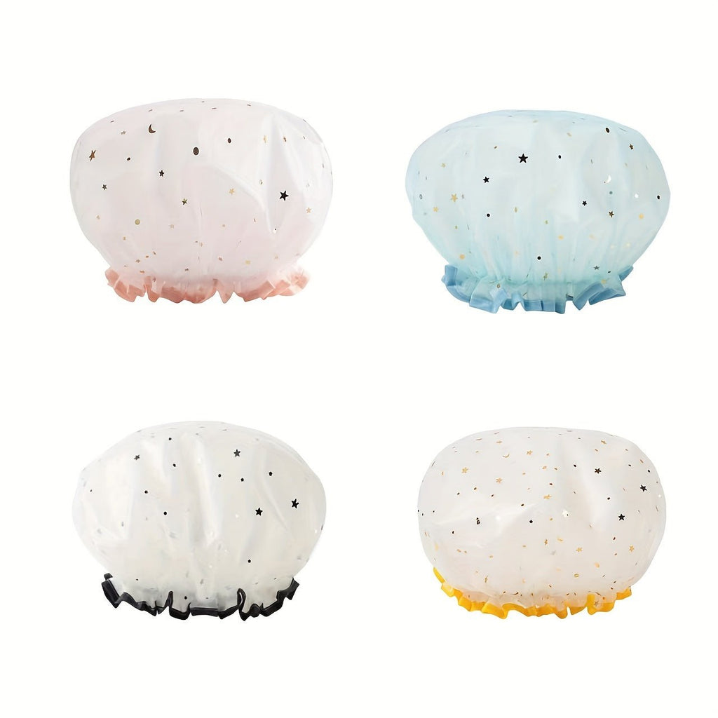 Double Star Shower Cap, Suitable for Long, Short And Curly Hair, Reusable, Ideal for Women, Bathroom Accessories - VibraStore