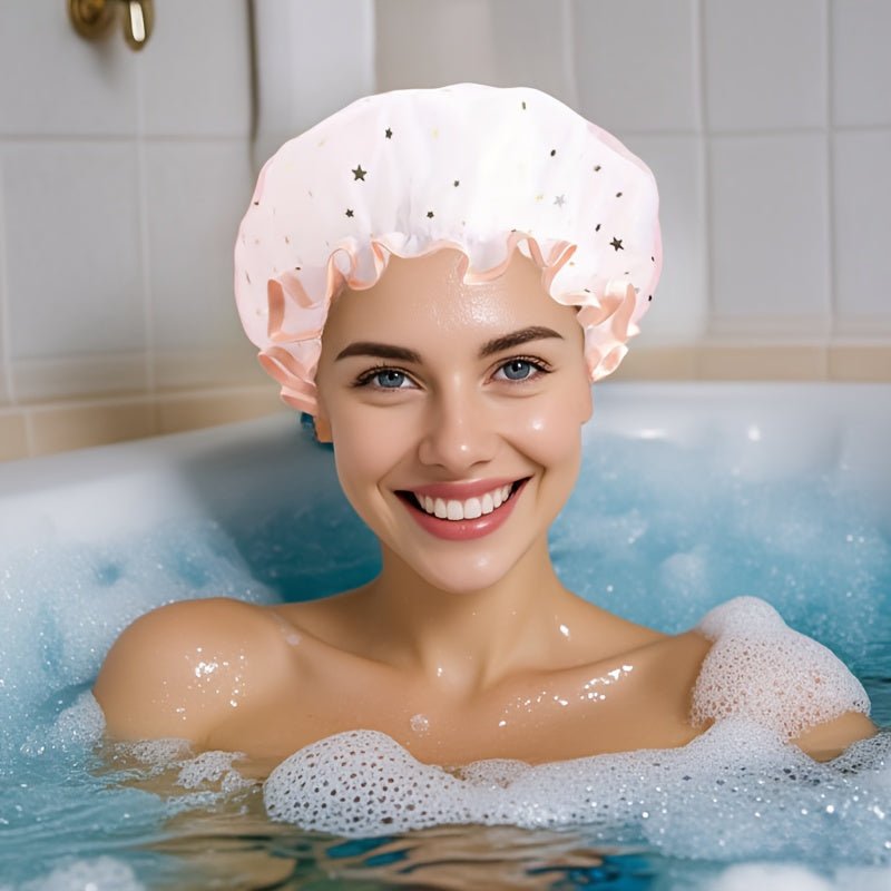Double Star Shower Cap, Suitable for Long, Short And Curly Hair, Reusable, Ideal for Women, Bathroom Accessories - VibraStore
