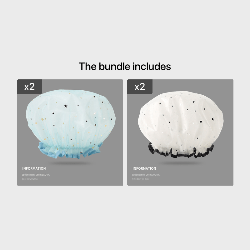 Double Star Shower Cap, Suitable for Long, Short And Curly Hair, Reusable, Ideal for Women, Bathroom Accessories - VibraStore