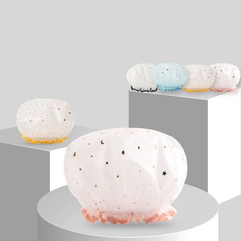 Double Star Shower Cap, Suitable for Long, Short And Curly Hair, Reusable, Ideal for Women, Bathroom Accessories - VibraStore