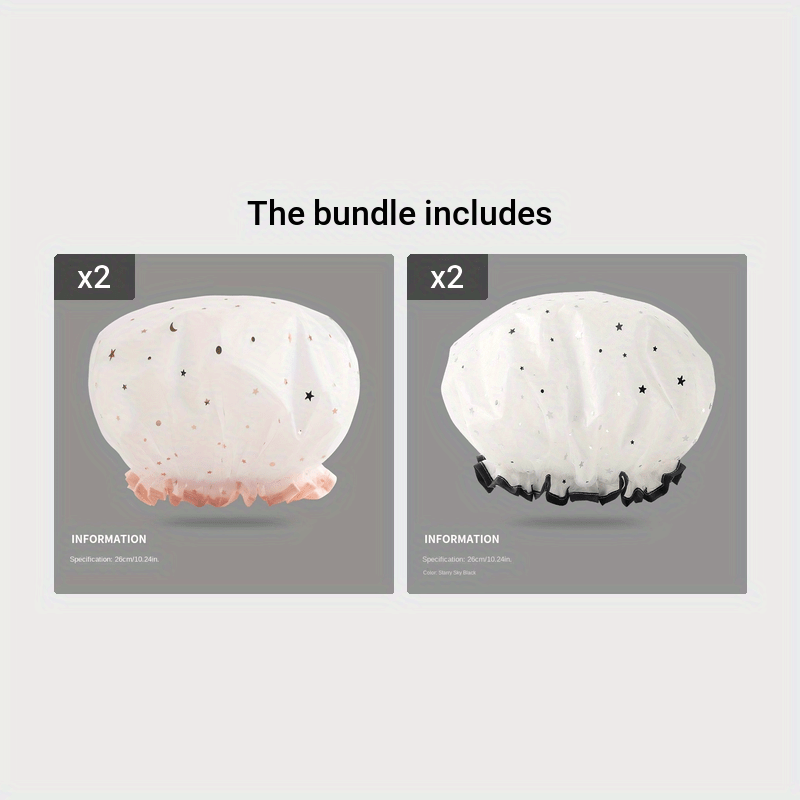 Double Star Shower Cap, Suitable for Long, Short And Curly Hair, Reusable, Ideal for Women, Bathroom Accessories - VibraStore