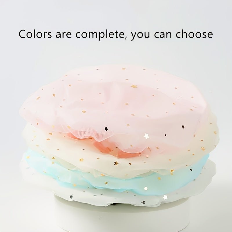 Double Star Shower Cap, Suitable for Long, Short And Curly Hair, Reusable, Ideal for Women, Bathroom Accessories - VibraStore