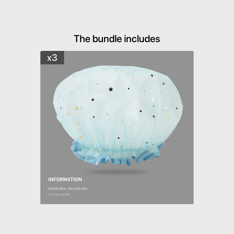 Double Star Shower Cap, Suitable for Long, Short And Curly Hair, Reusable, Ideal for Women, Bathroom Accessories - VibraStore