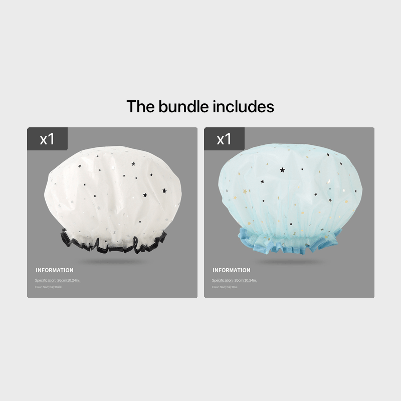 Double Star Shower Cap, Suitable for Long, Short And Curly Hair, Reusable, Ideal for Women, Bathroom Accessories - VibraStore