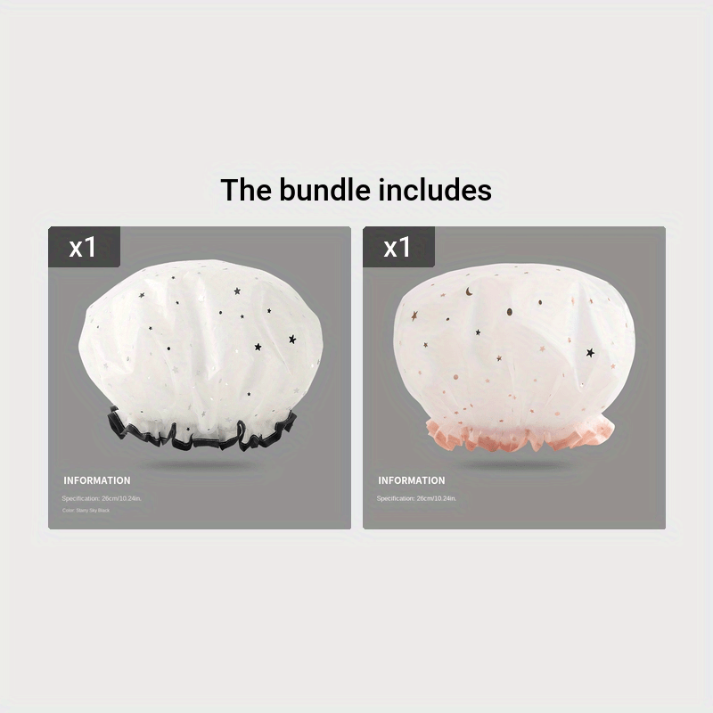 Double Star Shower Cap, Suitable for Long, Short And Curly Hair, Reusable, Ideal for Women, Bathroom Accessories - VibraStore