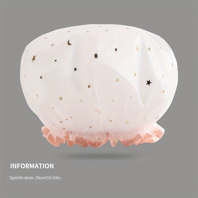 Double Star Shower Cap, Suitable for Long, Short And Curly Hair, Reusable, Ideal for Women, Bathroom Accessories - VibraStore