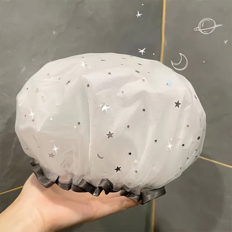 Double Star Shower Cap, Suitable for Long, Short And Curly Hair, Reusable, Ideal for Women, Bathroom Accessories - VibraStore